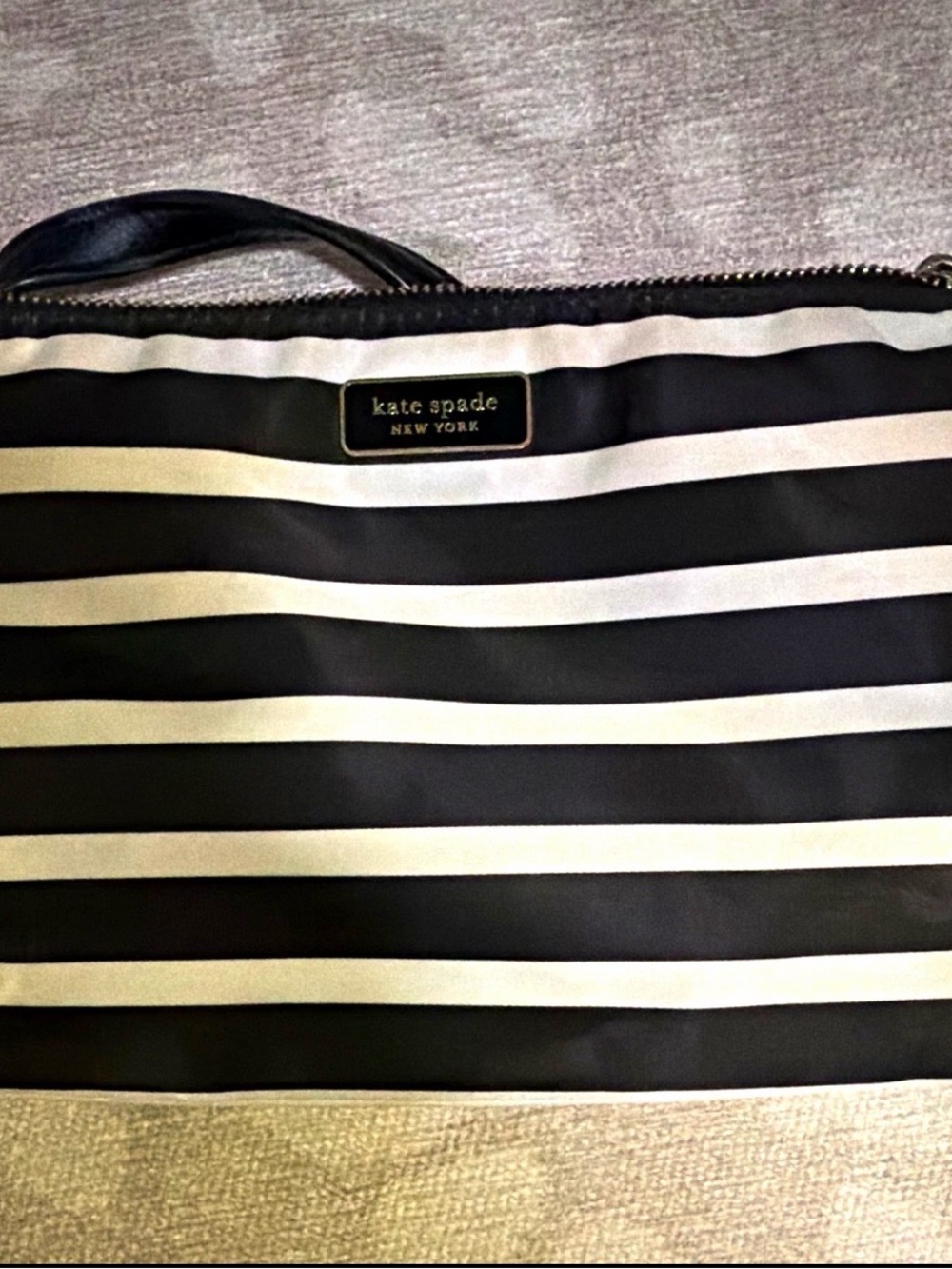 kate spade new york Black White Striped Small Crossbody Zip. Nylon material